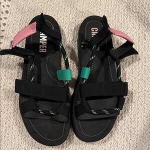 Camper Oruga WOMENS Black Sandals with Pink and Green  size 40 USA 9